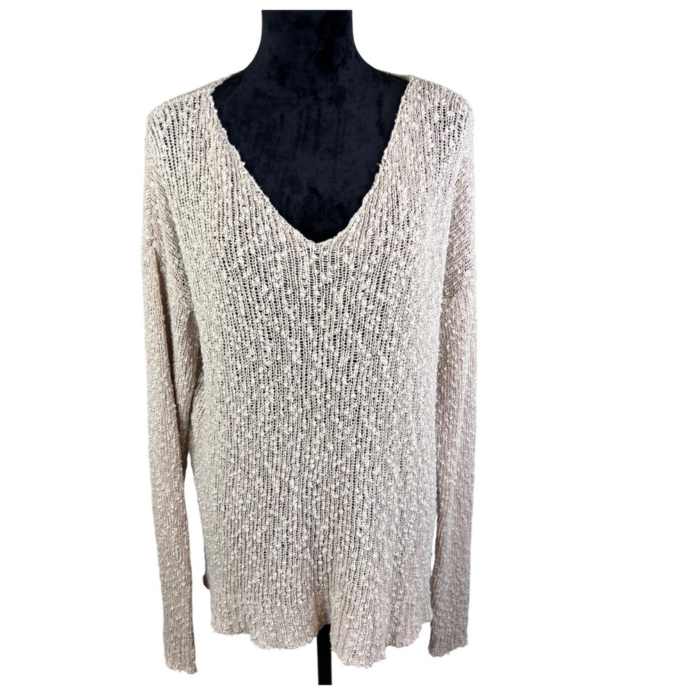 Brandy Melville‎ Womens V-Neck Textured Slub Knit Cotton Sweater Beige One Size